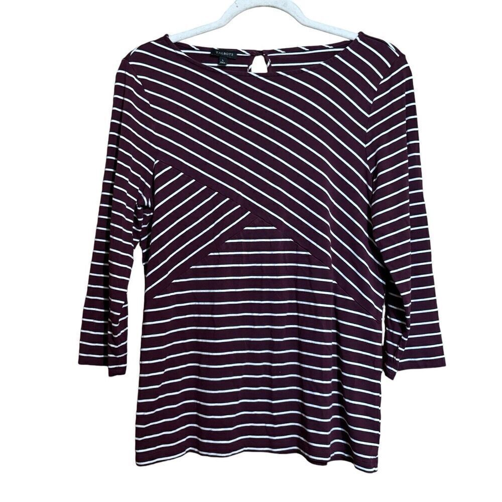 Talbots Top Womens Large Multicolor Stripe Stretch Boat Neck Blouse